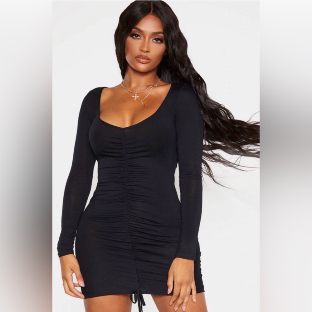 PrettyLittleThing Black Ruched Mini Dress